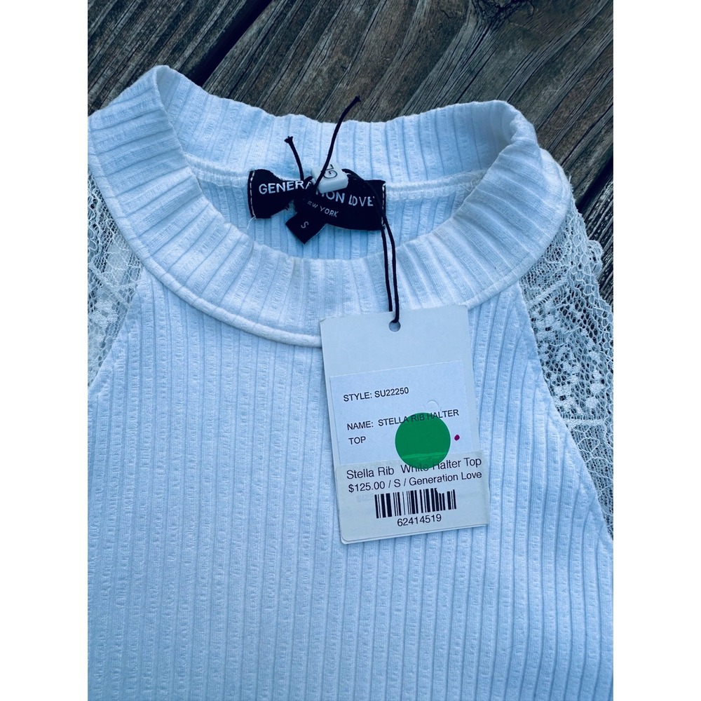 Generation Love Stella Rib White Halter Top Lace Trim NWT - Picture 2 of 3